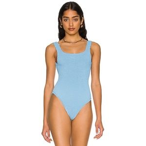 Like New Hunza G Women's Square Neck One-Piece Swimsuit Light Sky Blue